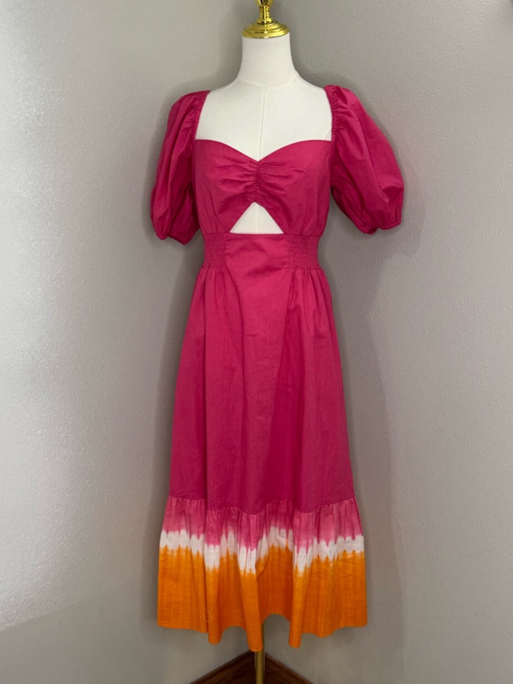 Sachin & Babi PinkMidi Dress Size 10 NWT Puff Sleeve Cutout Cotton $375 retail